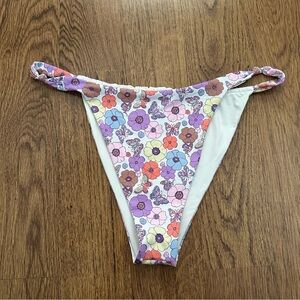 Frankie's Bikinis White floral high rise sexy bikini bottom Swimwear size large